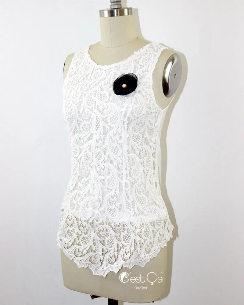 Linda White Guipure Lace Top