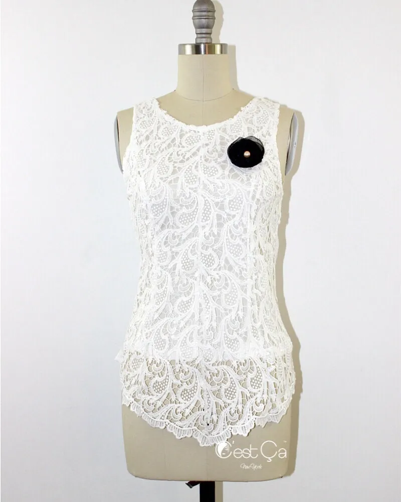 Linda White Guipure Lace Top