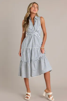 Linear Chic Navy Stripe Collared Midi Dress