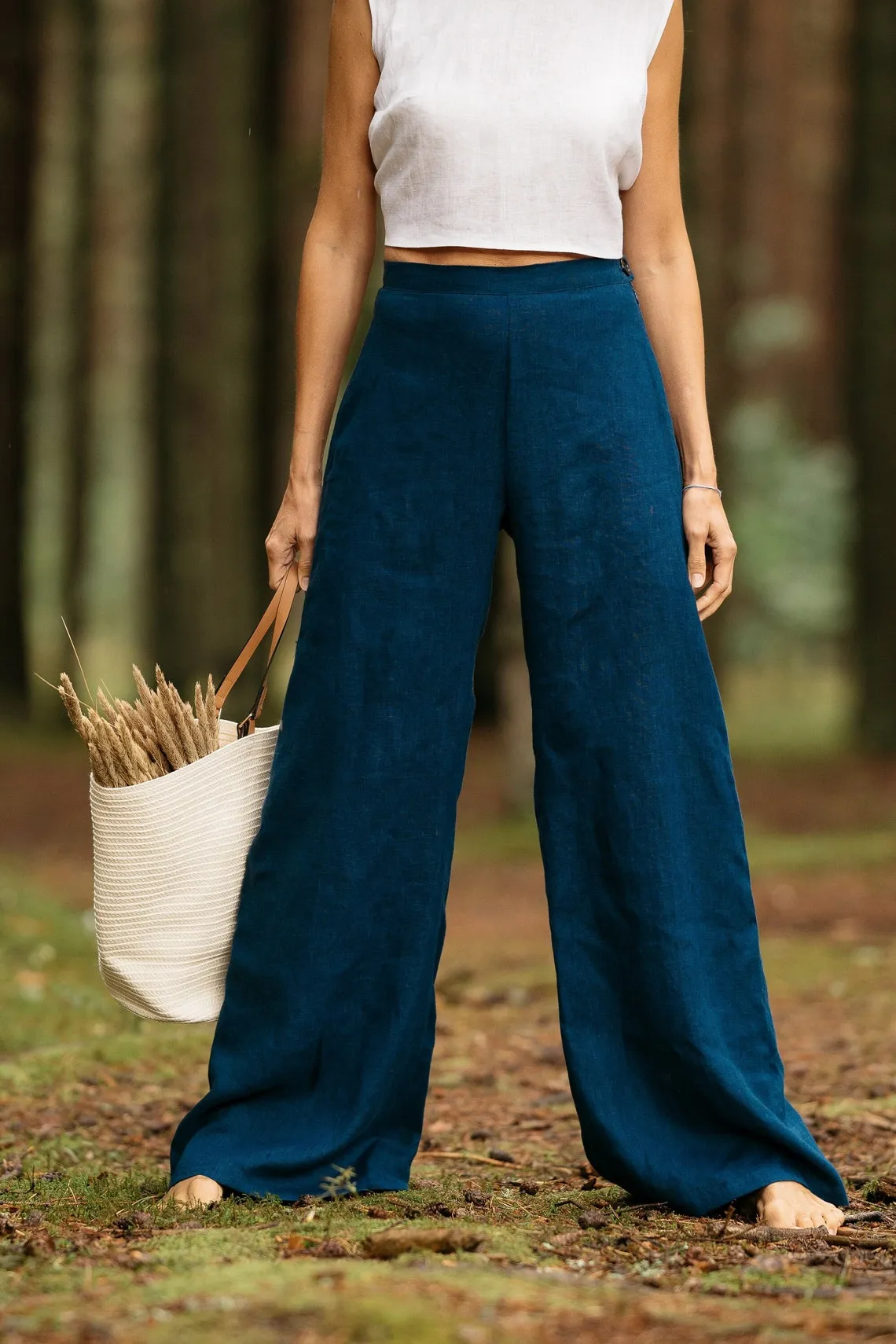 Linen Palazzo Pants KLARA In Midnight Blue