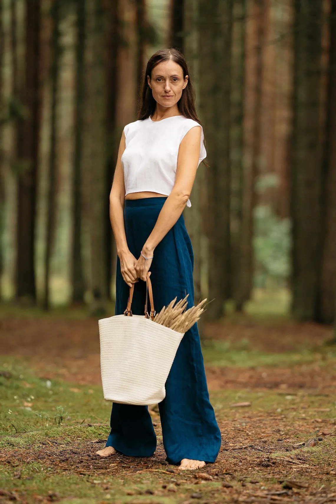 Linen Palazzo Pants KLARA In Midnight Blue