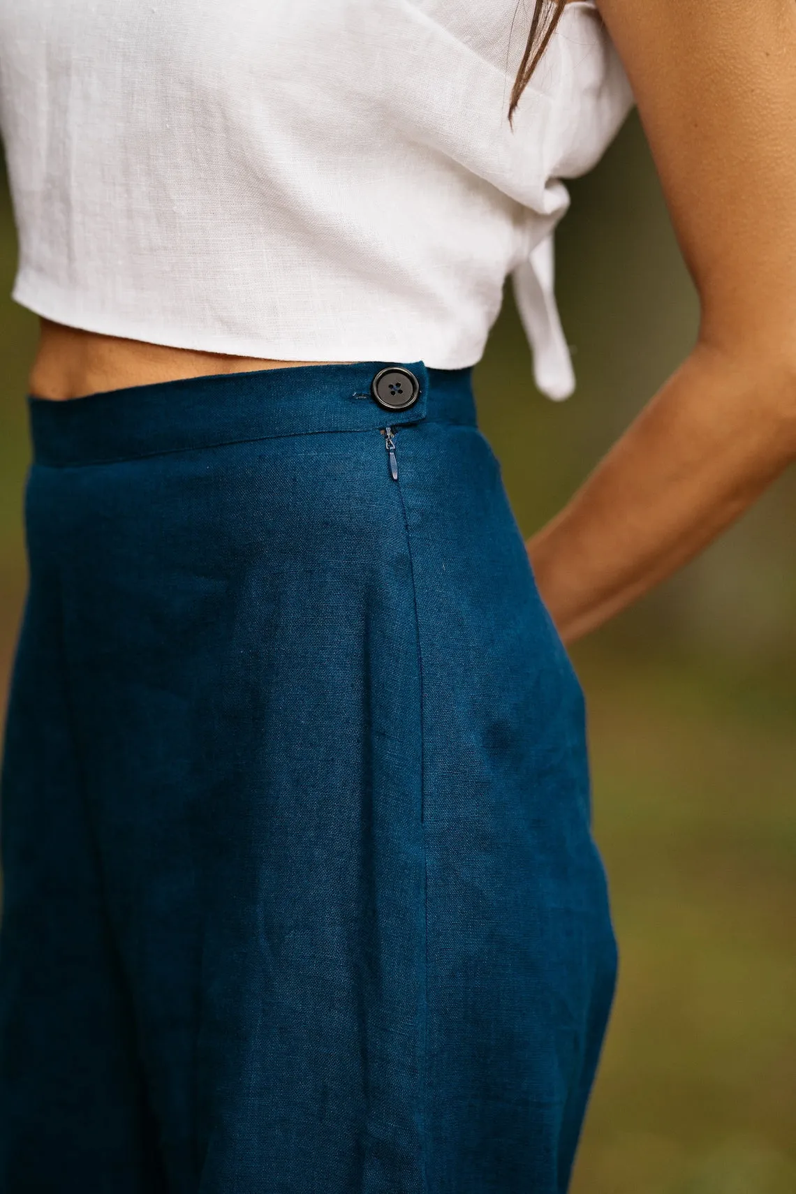 Linen Palazzo Pants KLARA In Midnight Blue