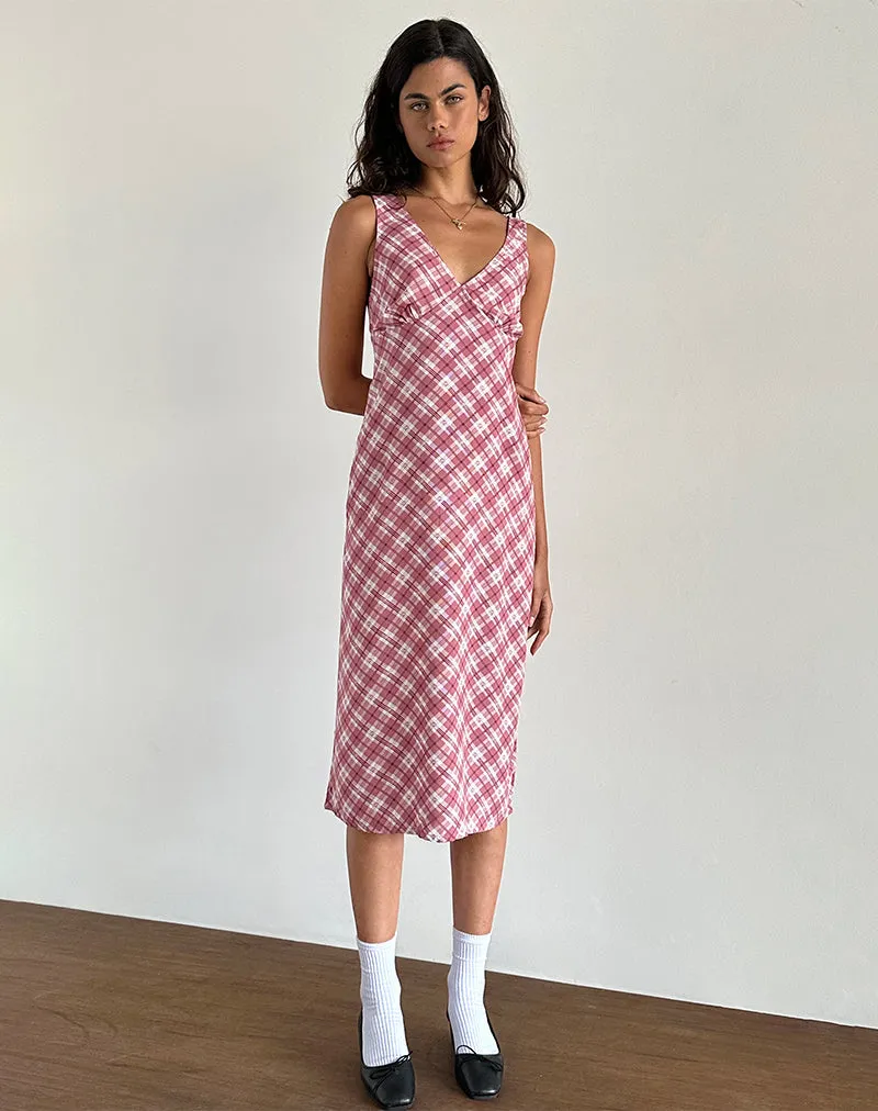 Liva Midi Dress in Pink Tartan