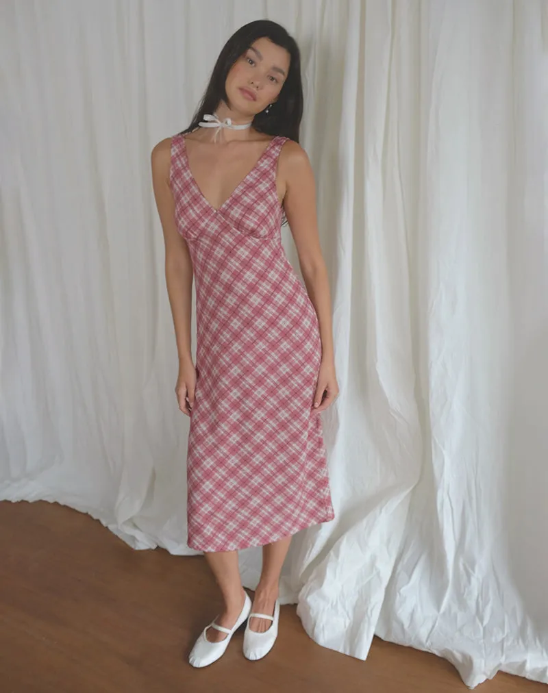 Liva Midi Dress in Pink Tartan