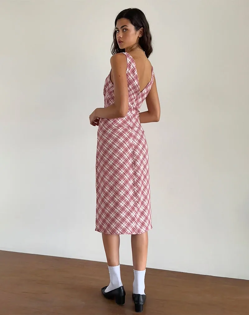 Liva Midi Dress in Pink Tartan