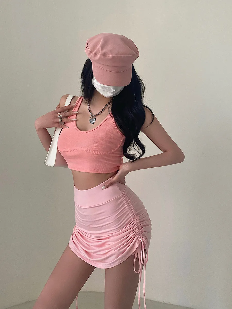 Lizzy Solid Color Ribbed Sleeveless Camisole Cropped Top