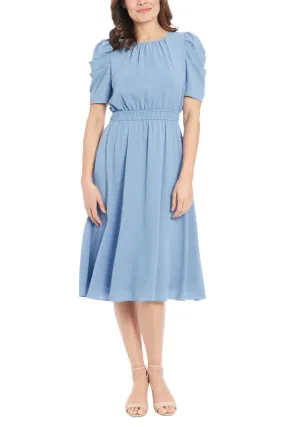 London Times Shirred Neck Caterpillar Sleeve Midi Dress