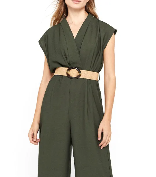 Long Jumpsuit with Belt Dark Khaki