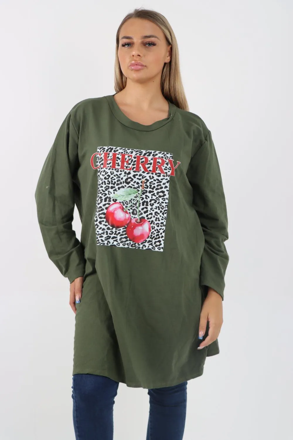 Long Sleeve Cherry Print Tunic Top