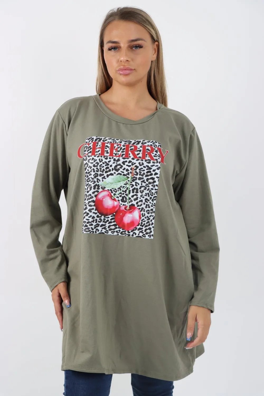 Long Sleeve Cherry Print Tunic Top