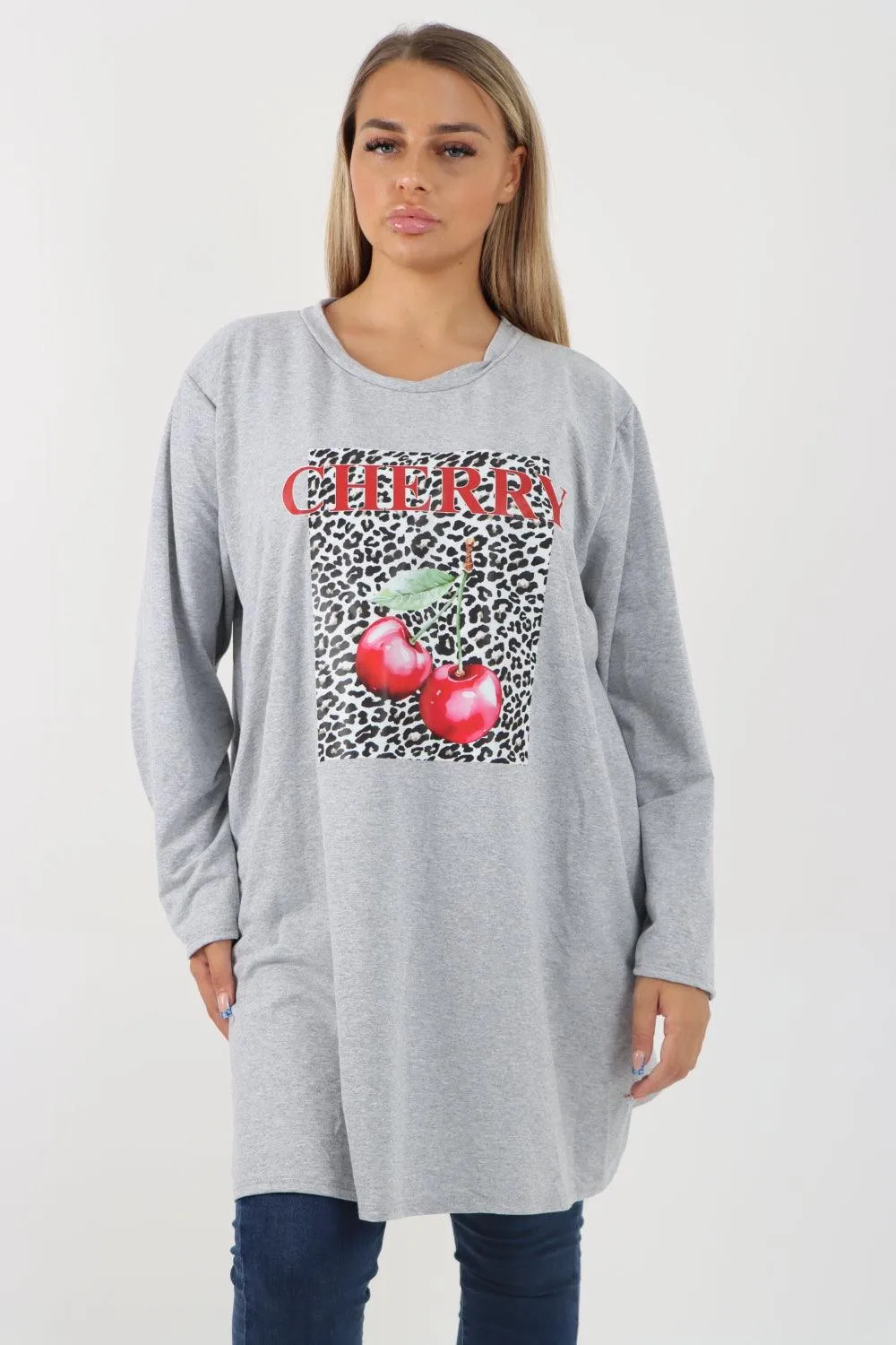 Long Sleeve Cherry Print Tunic Top