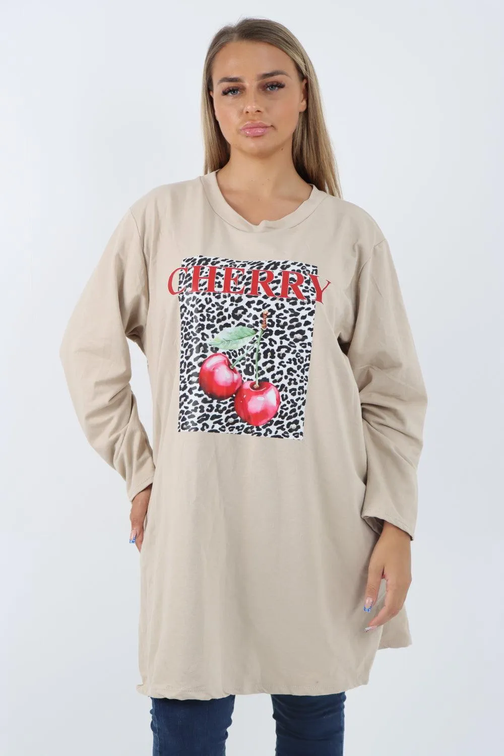 Long Sleeve Cherry Print Tunic Top