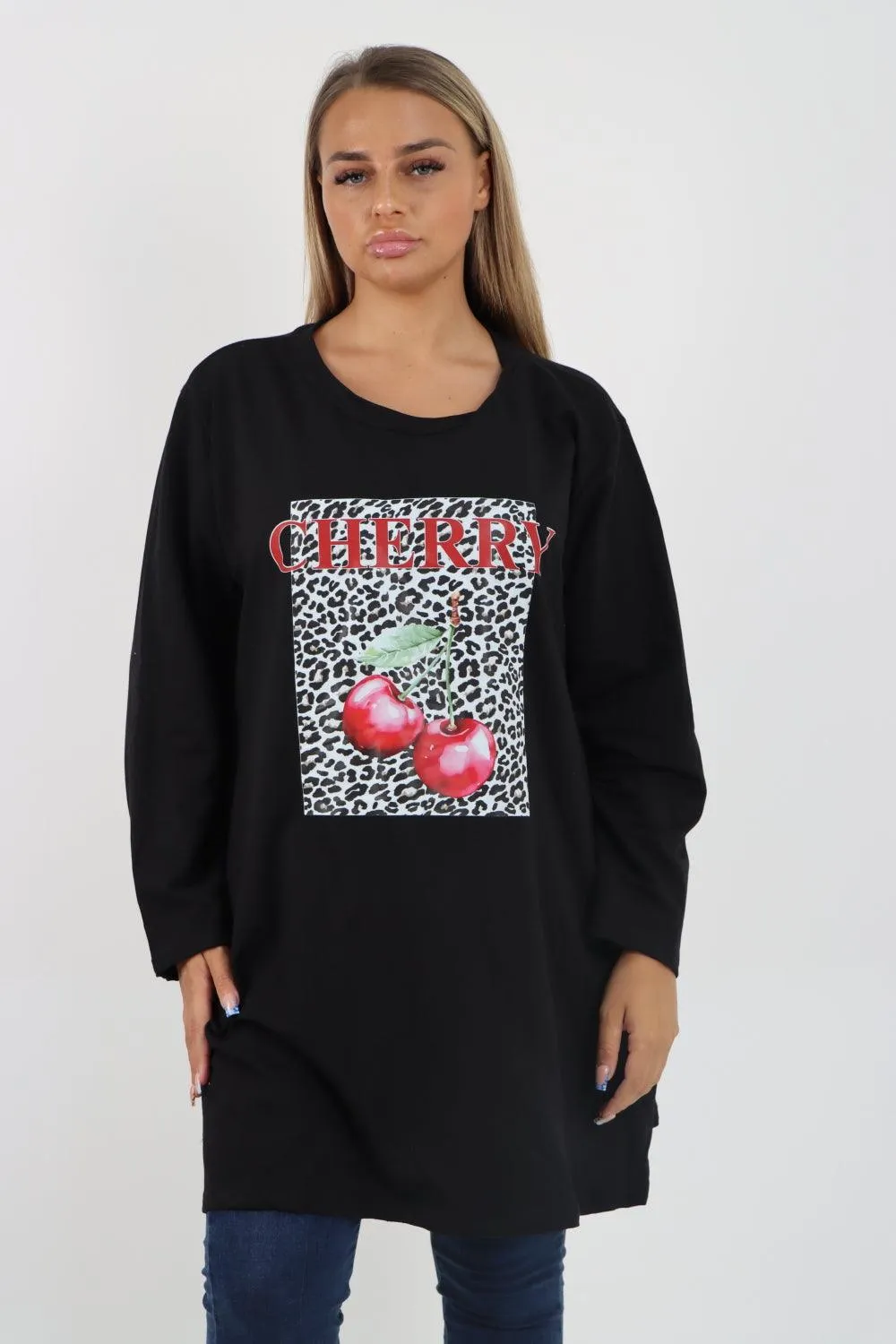 Long Sleeve Cherry Print Tunic Top