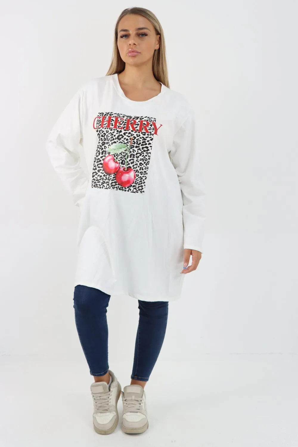 Long Sleeve Cherry Print Tunic Top