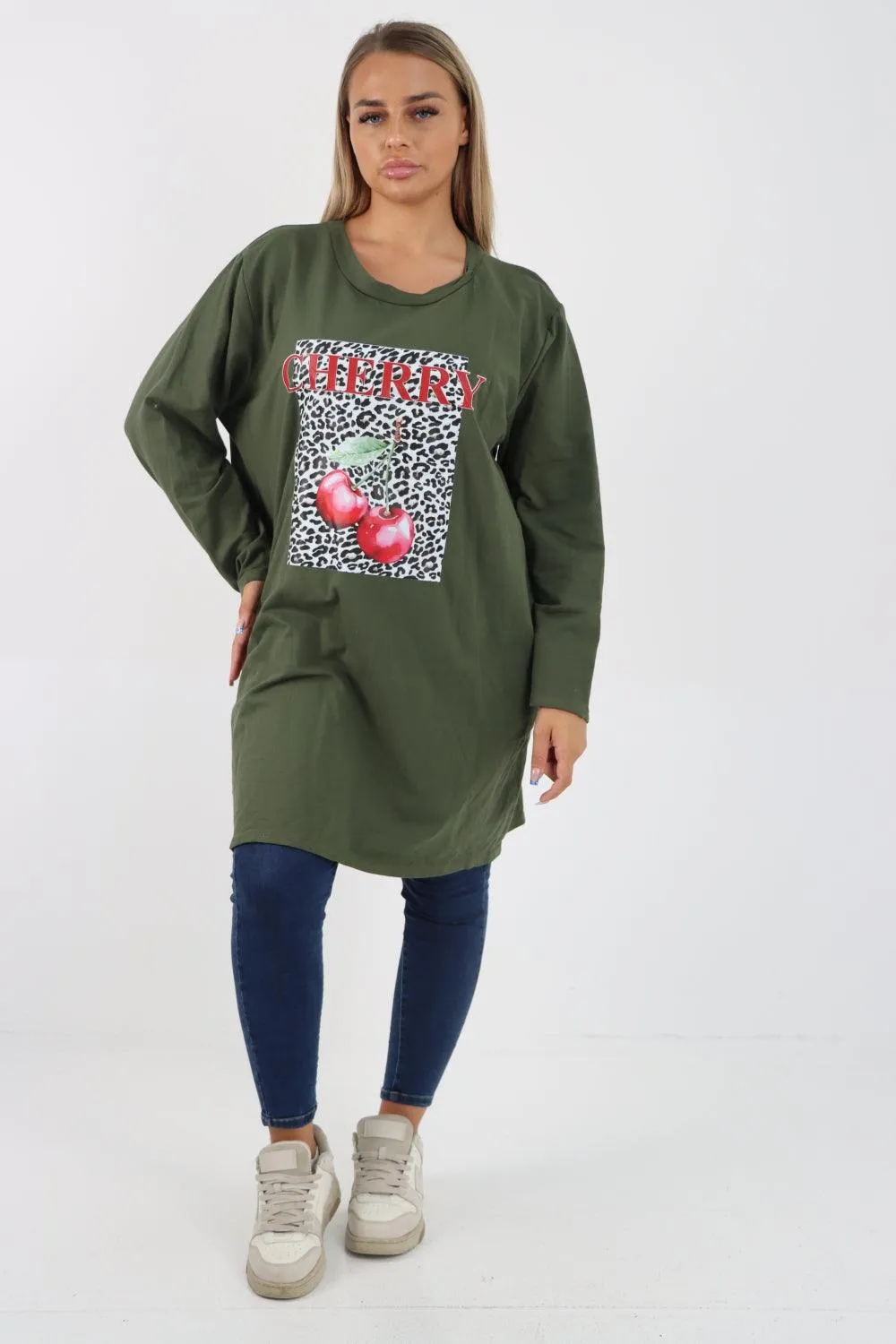 Long Sleeve Cherry Print Tunic Top