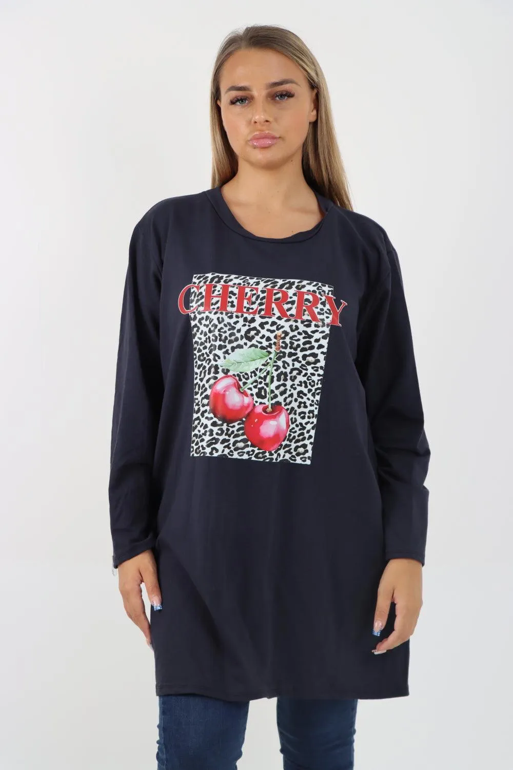 Long Sleeve Cherry Print Tunic Top