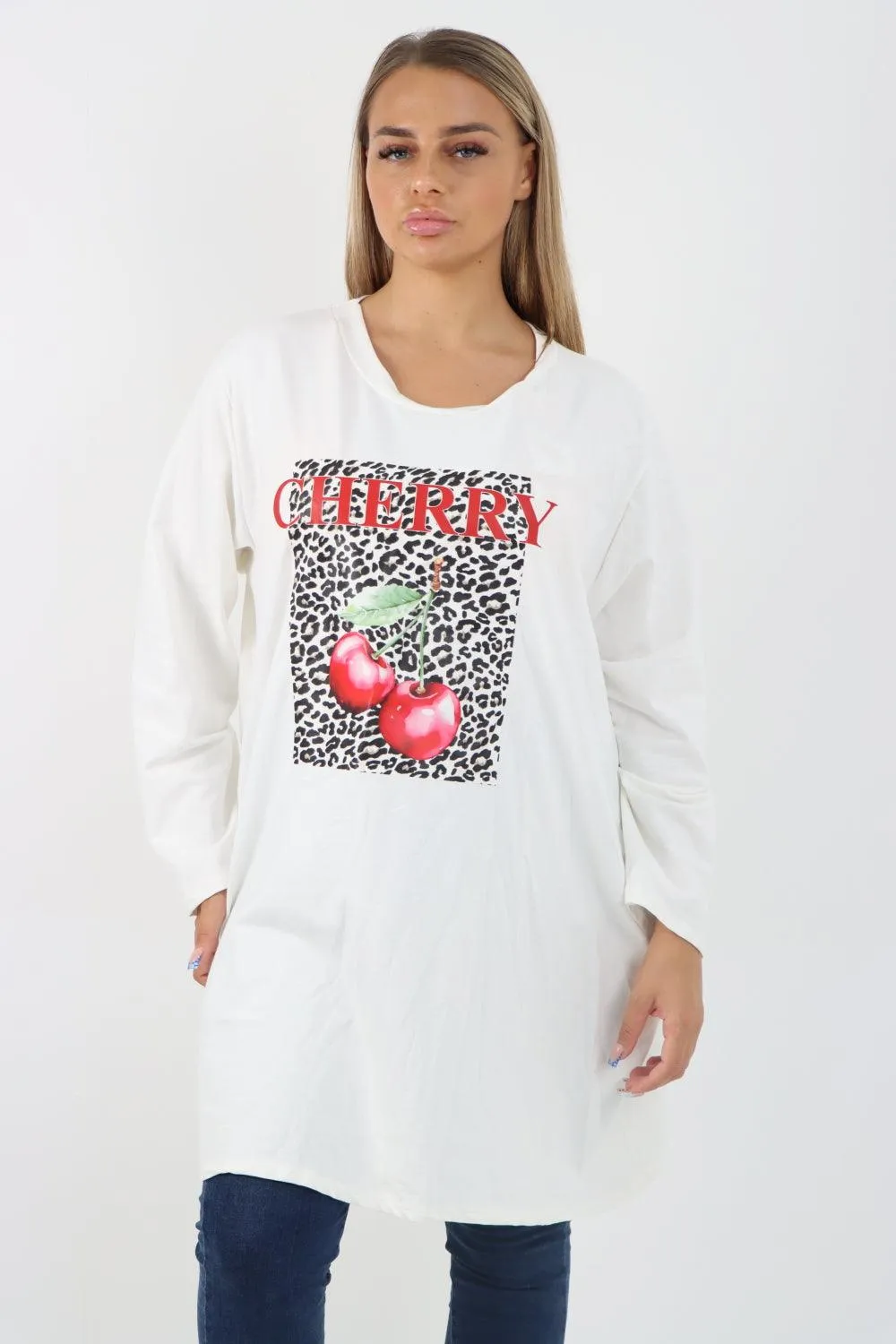 Long Sleeve Cherry Print Tunic Top