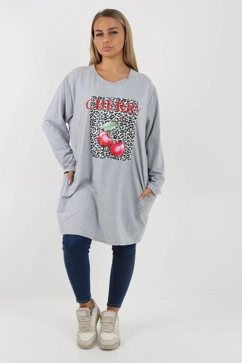 Long Sleeve Cherry Print Tunic Top