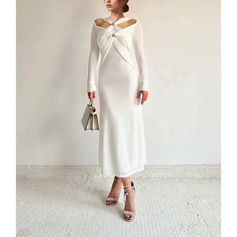 Long Sleeve Cut Out Knitted Midi Dress