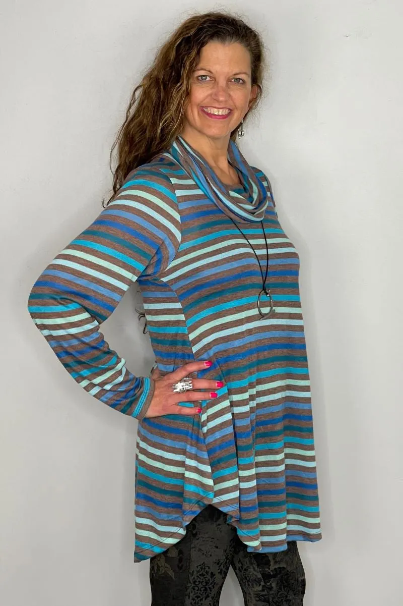 Long Sleeve Stripe Cowl Neck - Crocus