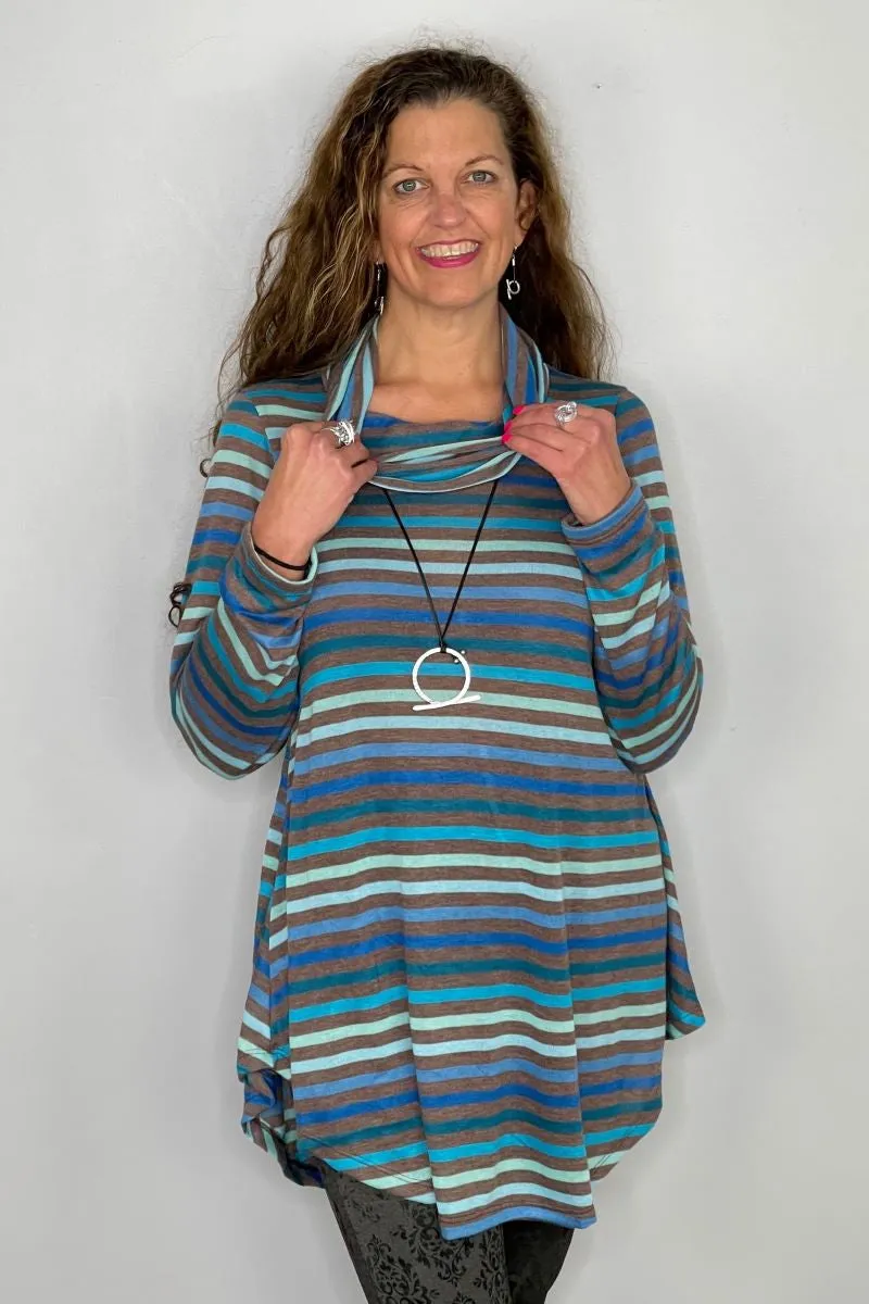 Long Sleeve Stripe Cowl Neck - Crocus