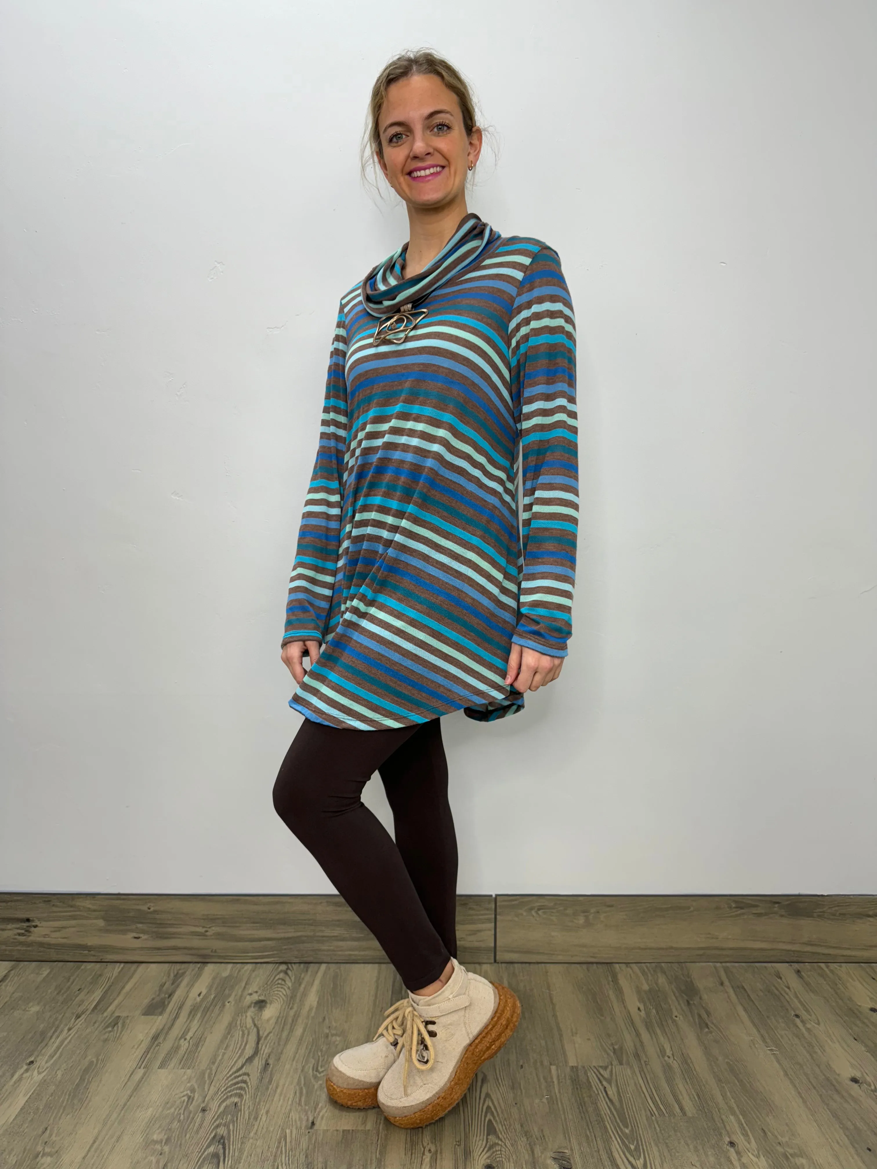 Long Sleeve Stripe Cowl Neck - Crocus