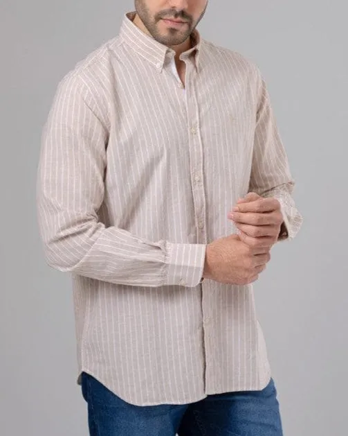 LONG SLEEVE STRIPED SHIRT - BEIGE