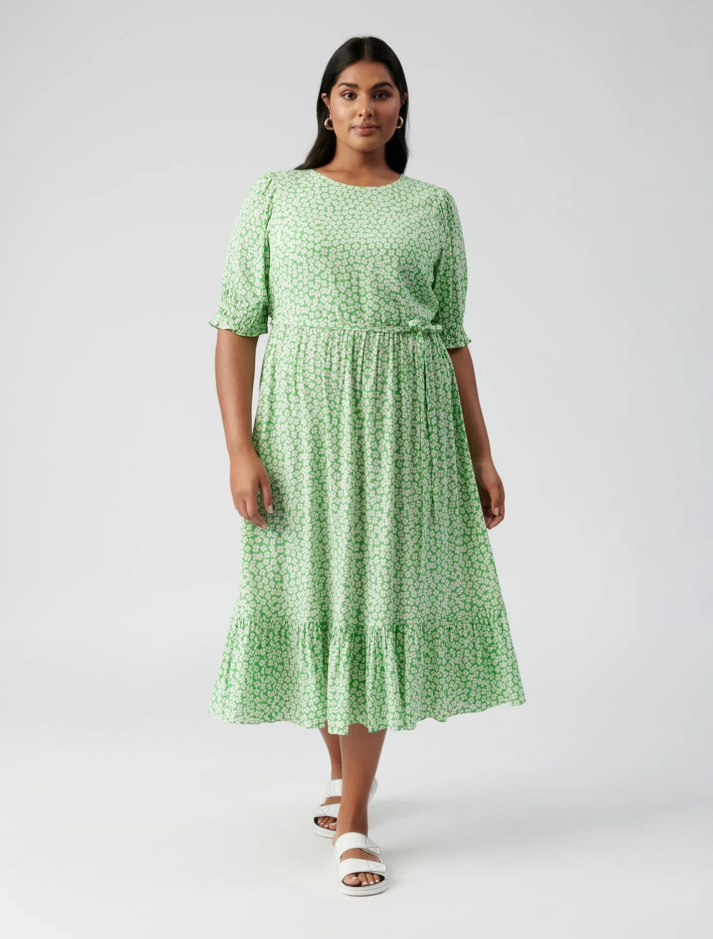 Louise Curve Puff Sleeve Midi Dress