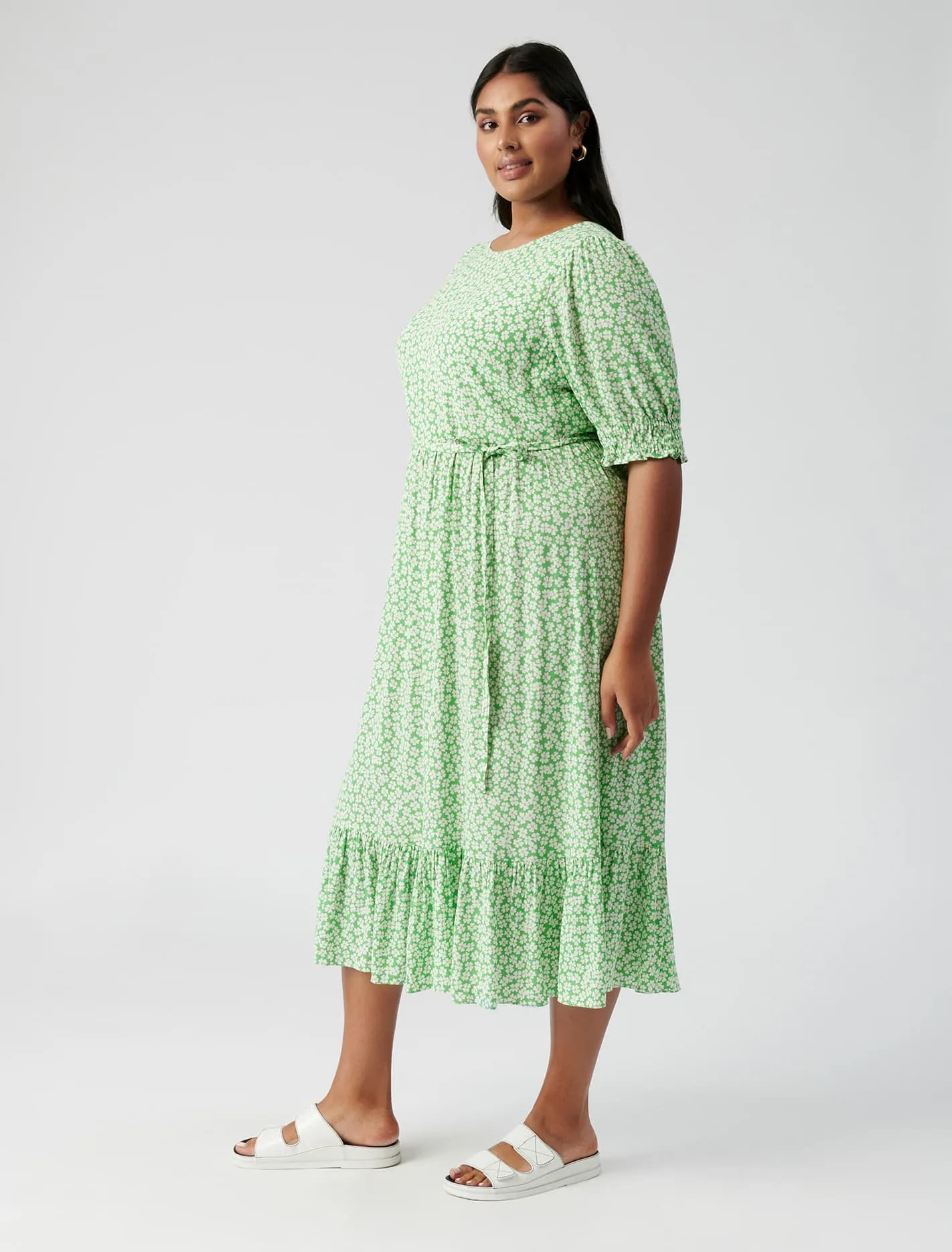 Louise Curve Puff Sleeve Midi Dress