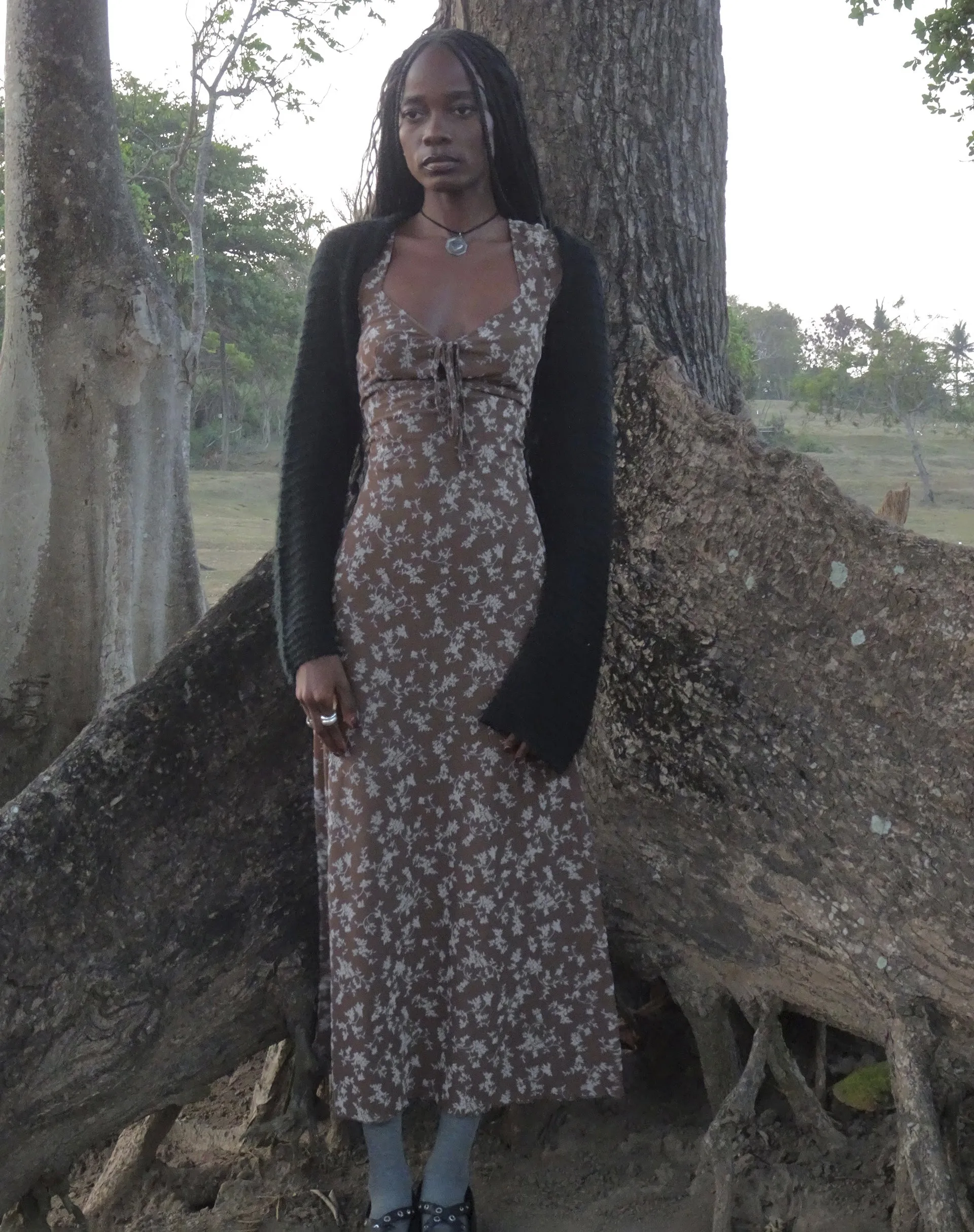 Lunama Midi Dress in Botanist Flock Dark Taupe