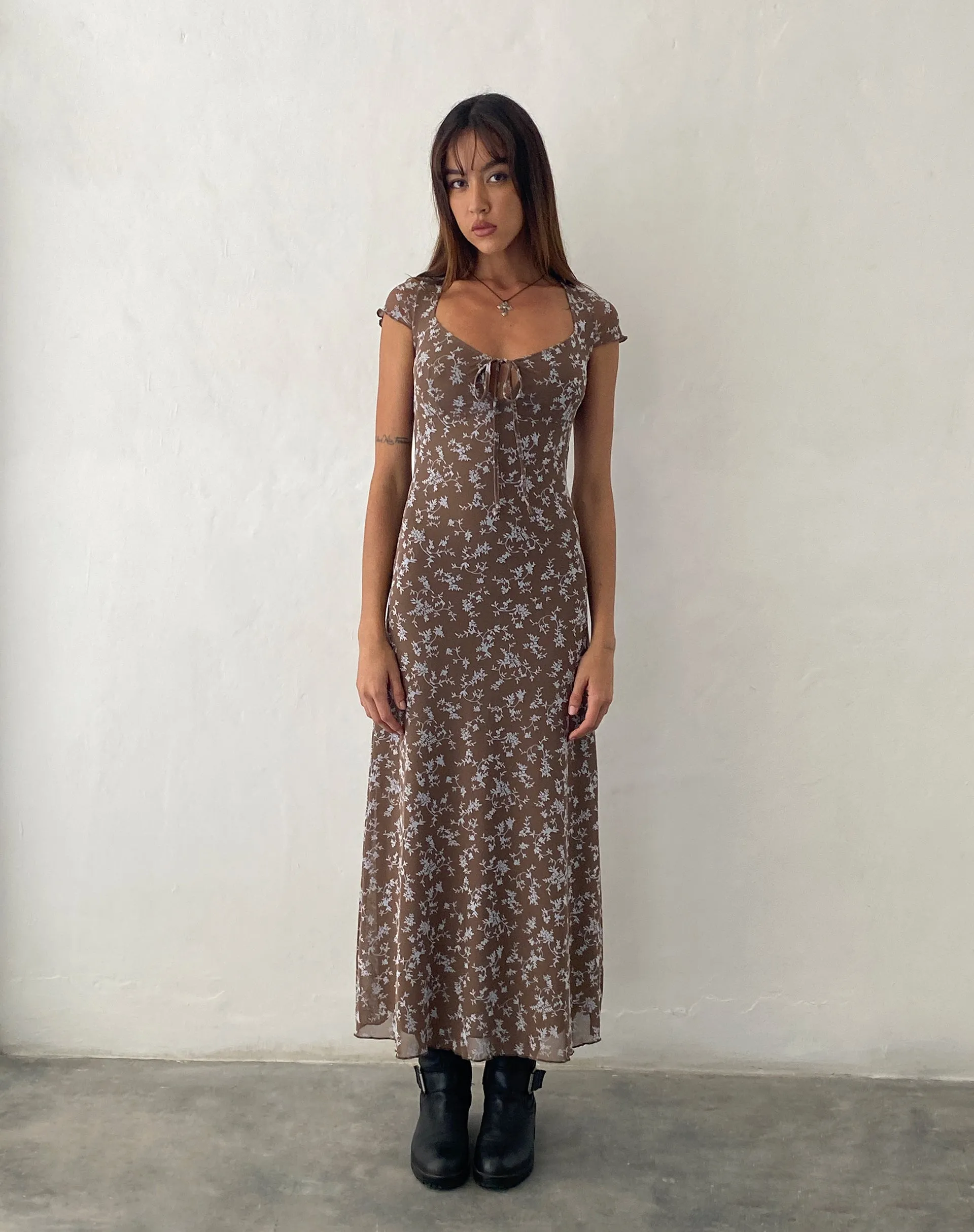 Lunama Midi Dress in Botanist Flock Dark Taupe