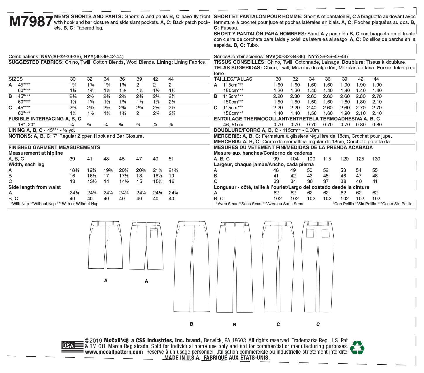 M7987 Men's Shorts and Pants