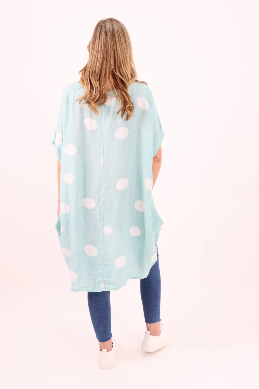 Made In Italy Linen Polka Dot Tunic Top