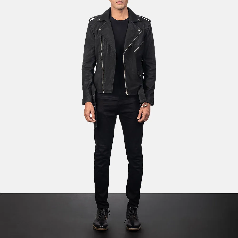 Marshal Distressed Black Leather Biker Jacket