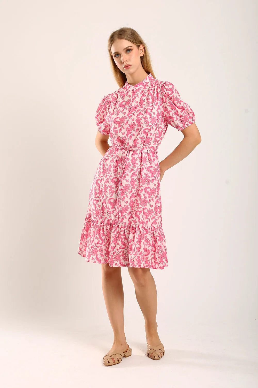 Maxinne Midi Dress in Pink Floral