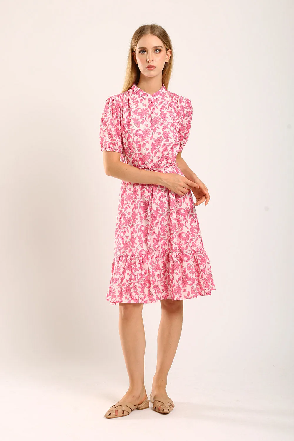 Maxinne Midi Dress in Pink Floral