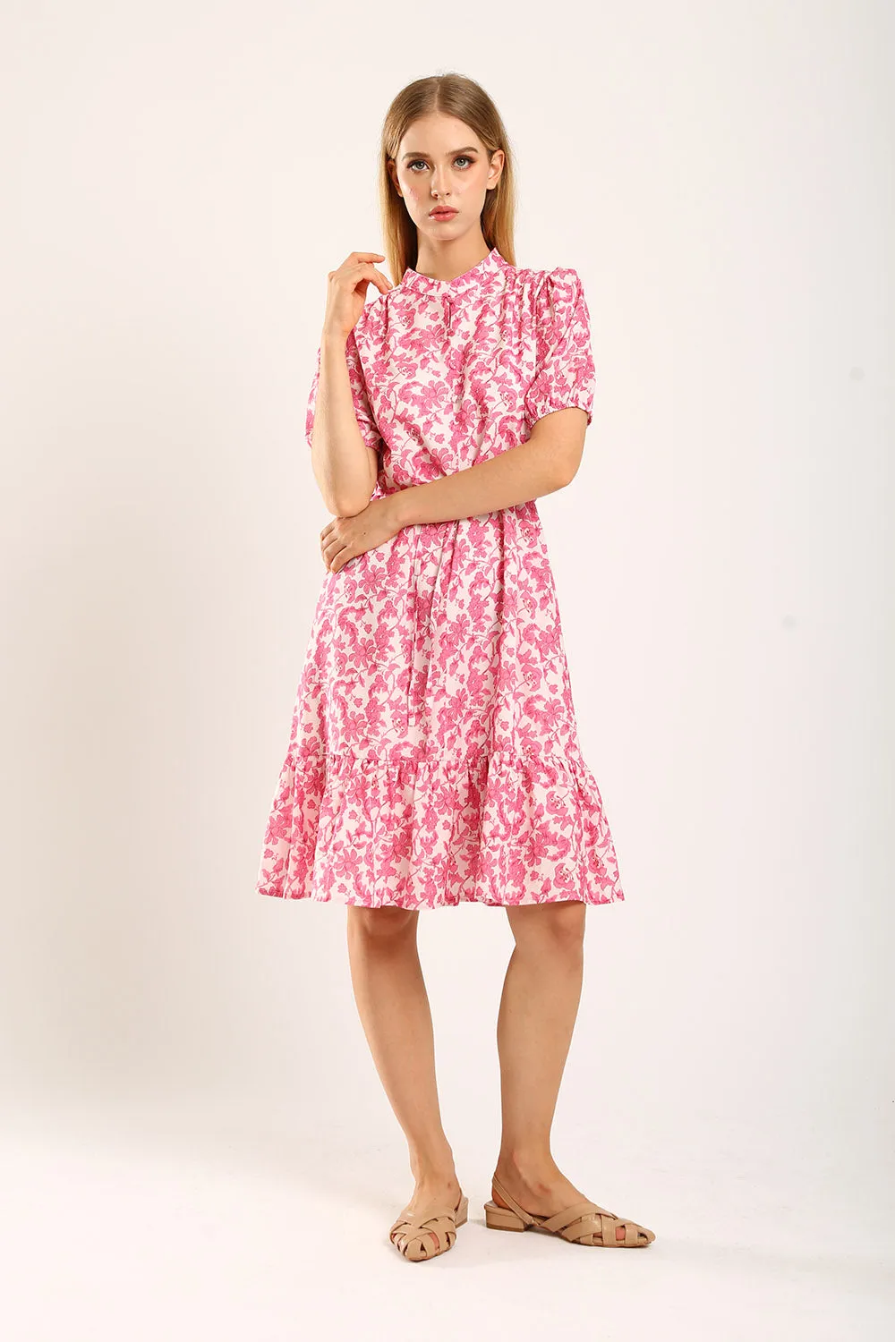 Maxinne Midi Dress in Pink Floral