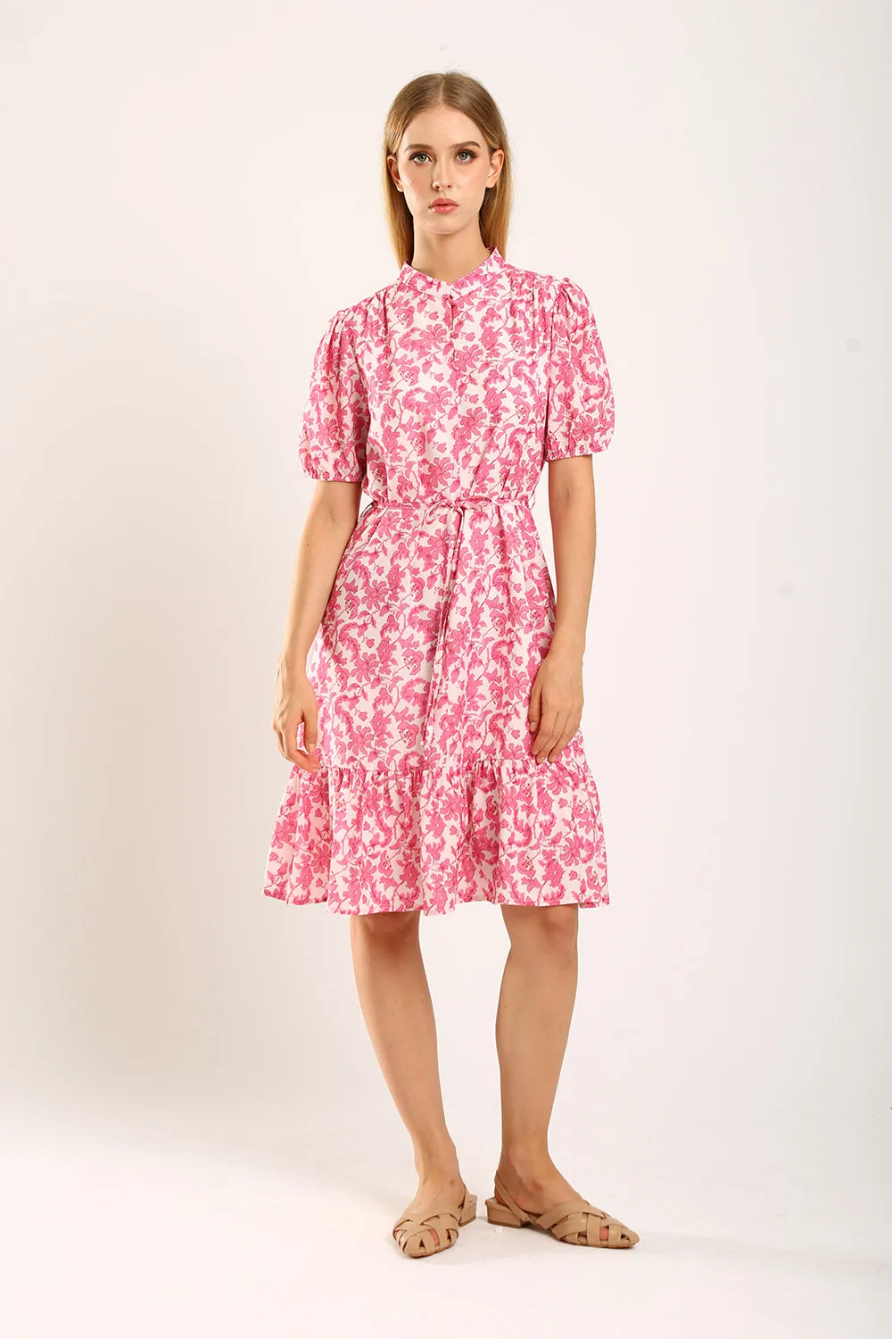 Maxinne Midi Dress in Pink Floral