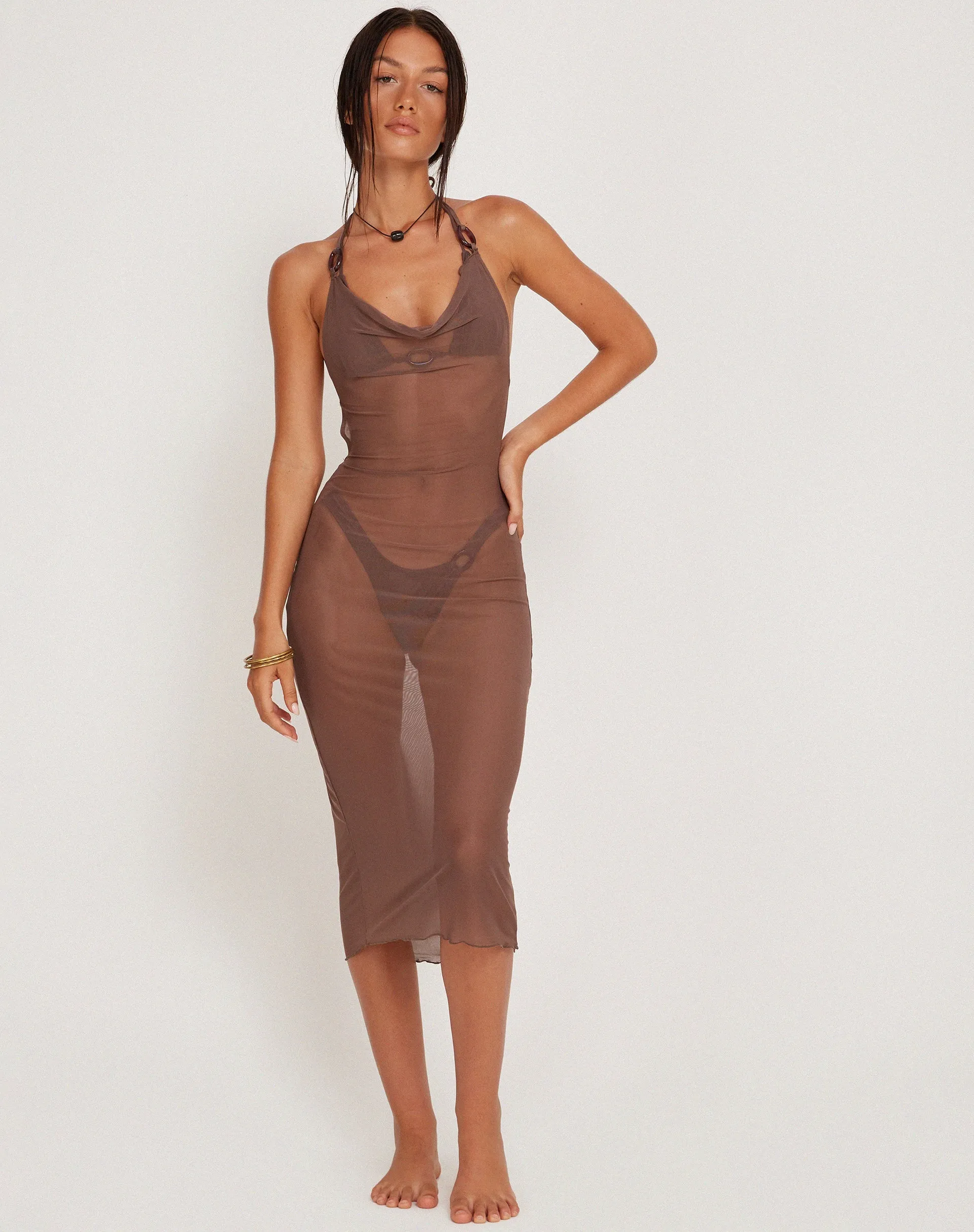 Maysa Midi Dress in Mesh Coffee