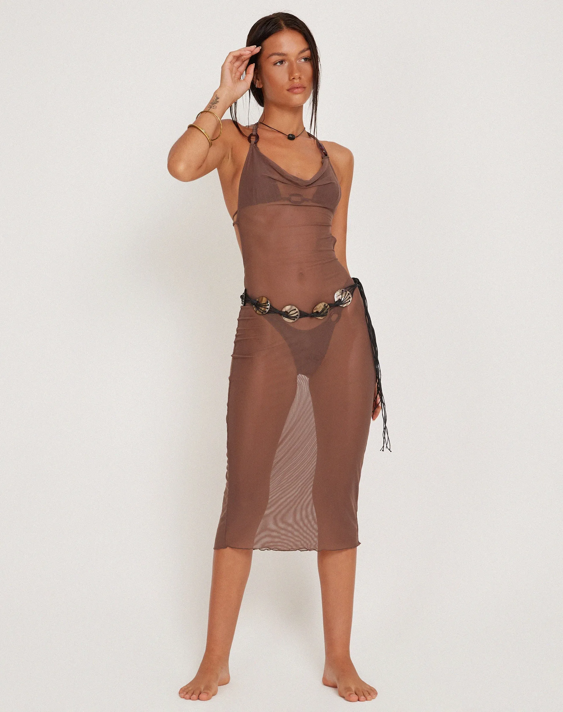 Maysa Midi Dress in Mesh Coffee