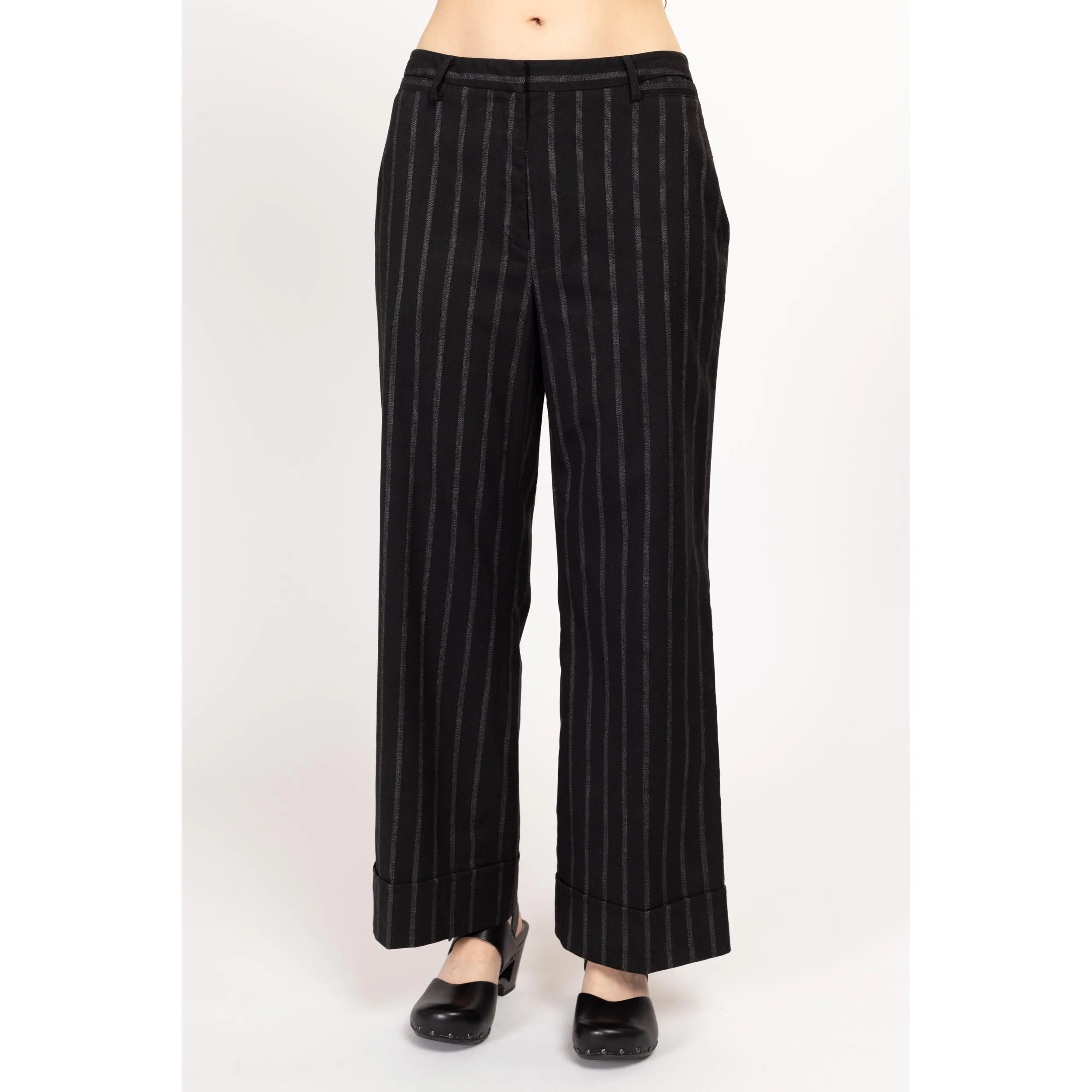 Medium 90s Black Striped Wide Leg Pants 30"