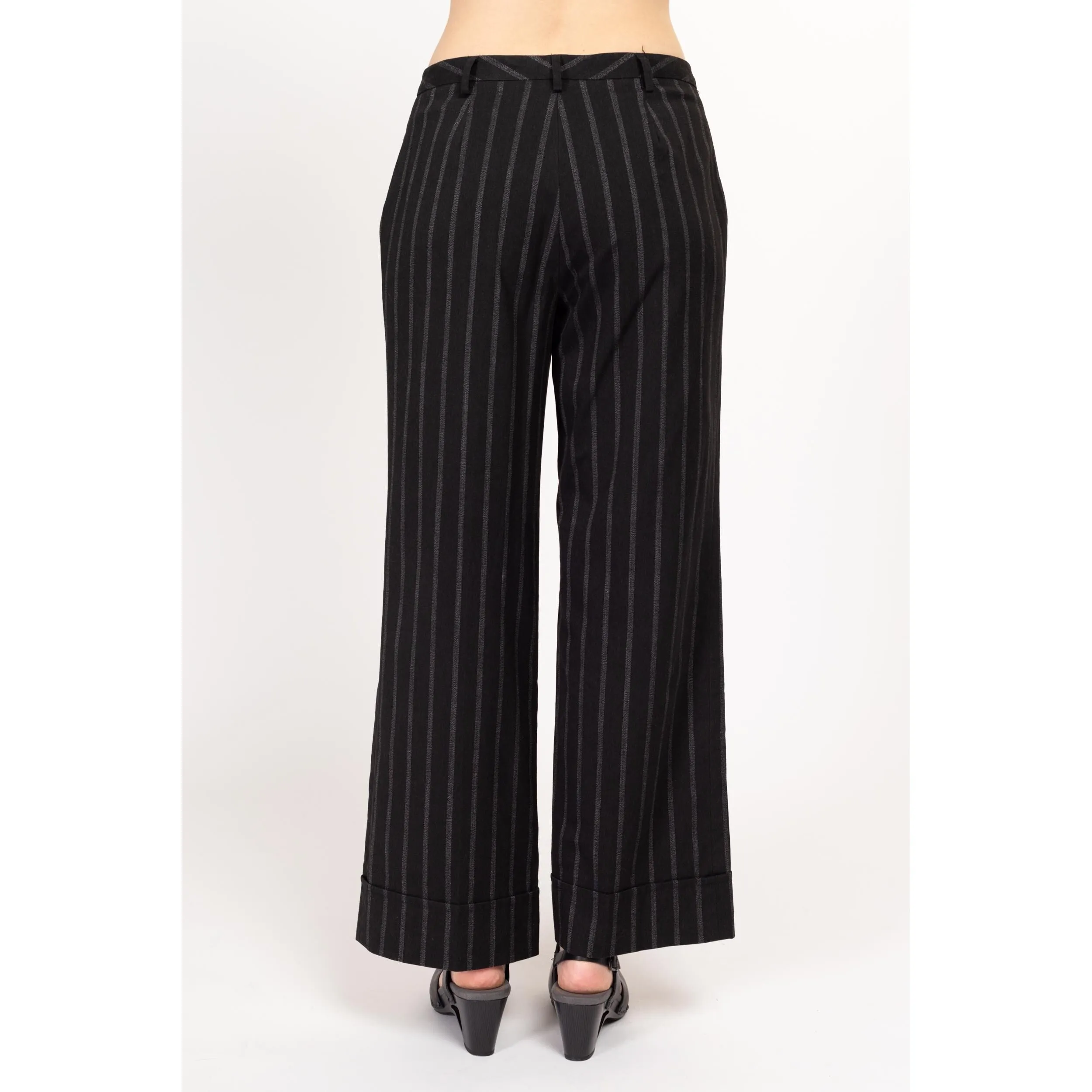 Medium 90s Black Striped Wide Leg Pants 30"