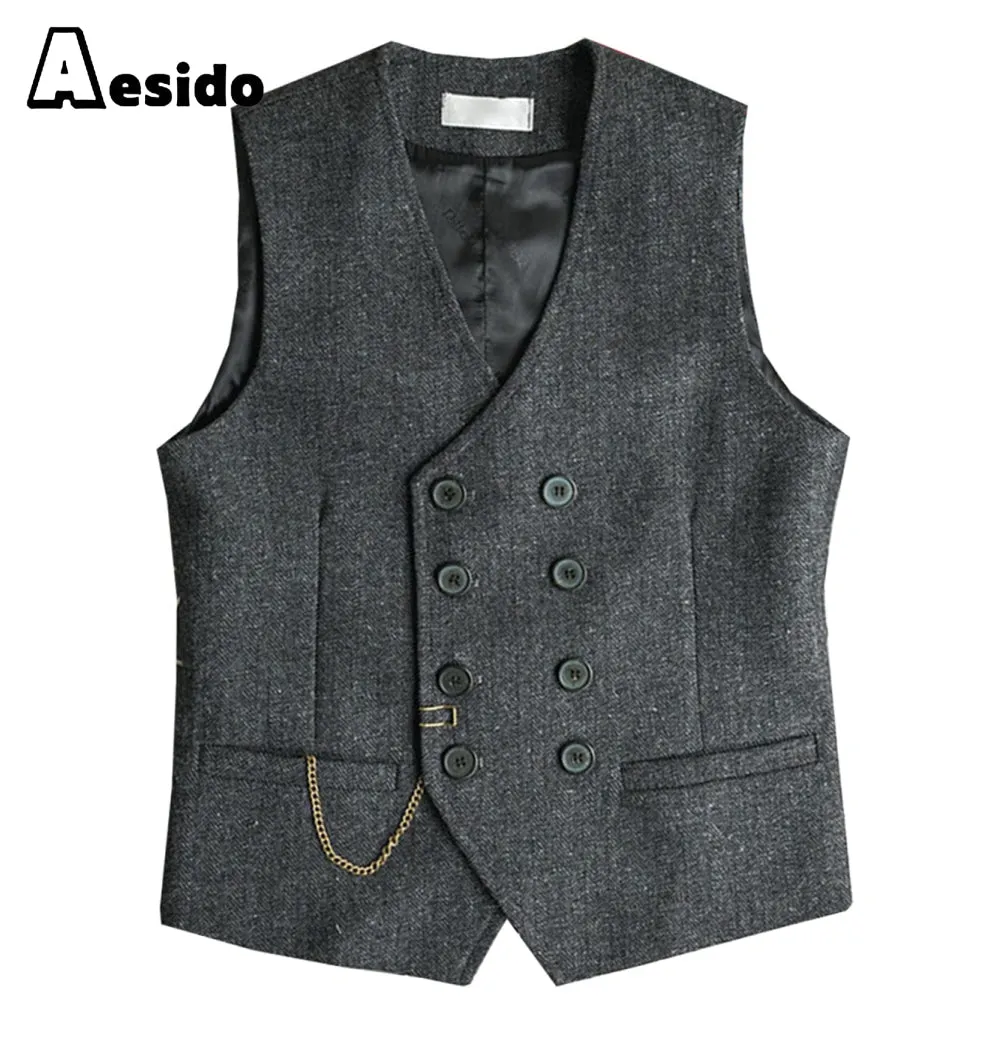 Men Double Breasted V Neck Waistcoat