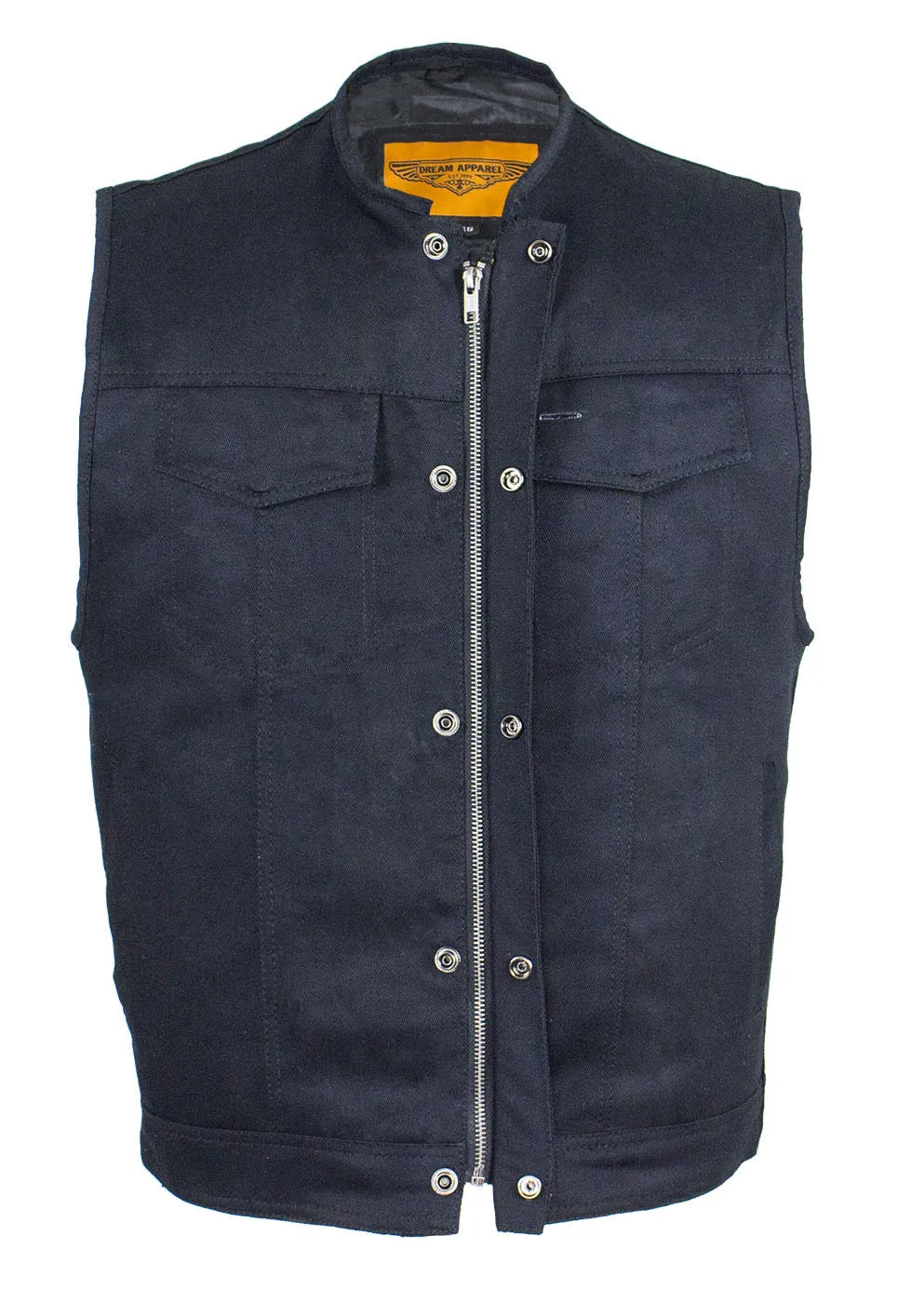 Men's Black Denim Gun Pocket Club Vest, Conceal Carry Gun Pockets