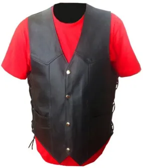 Men’s Black Genuine Leather Biker Vest with Side Lacing