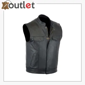 Mens Black Real Leather Vest