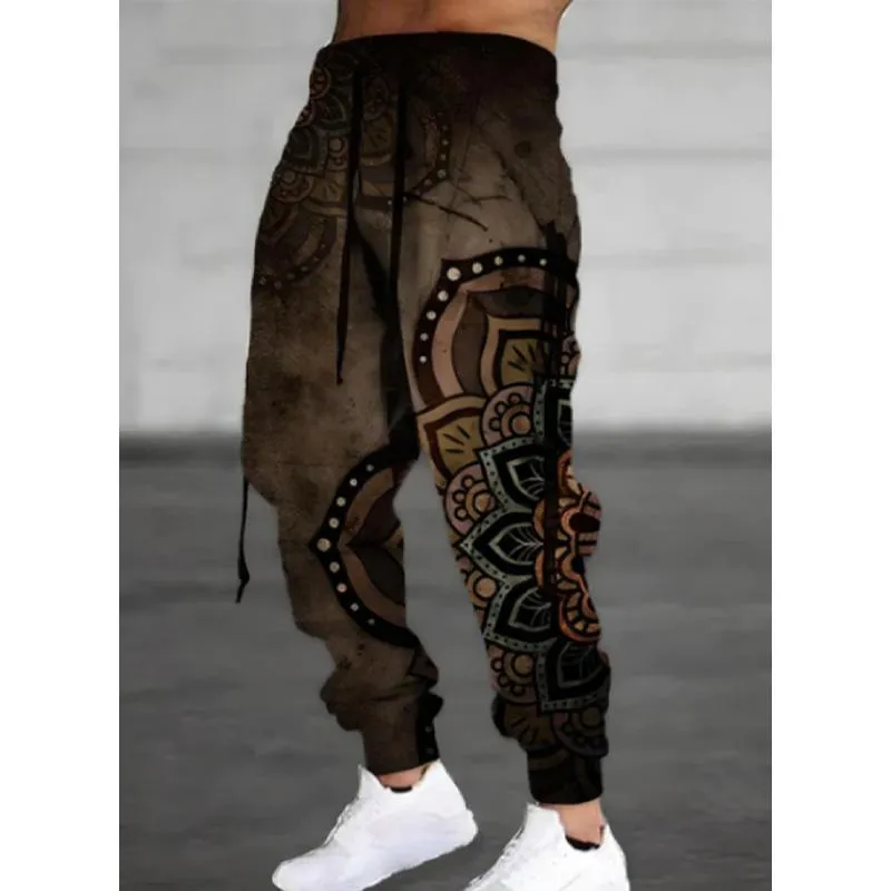 Men's Fleece Casual Sports Trousers Drawstring Lace-up Sports Pants 60125017L