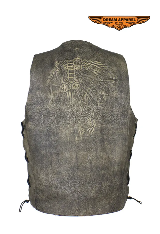 Men's Native American Distressed Brown Leather Vest