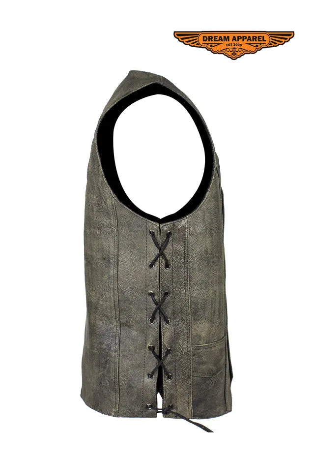 Men's Native American Distressed Brown Leather Vest