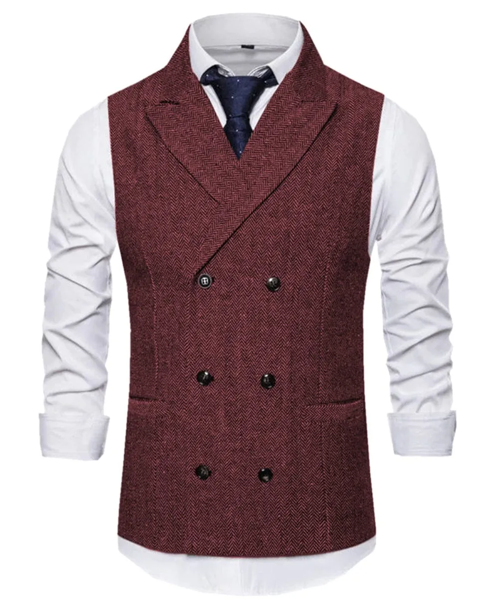 Men's Vest Double Breasted Peak Lapel Waistcoat